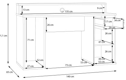 Písací stôl s podsvietením IVAR, čierny