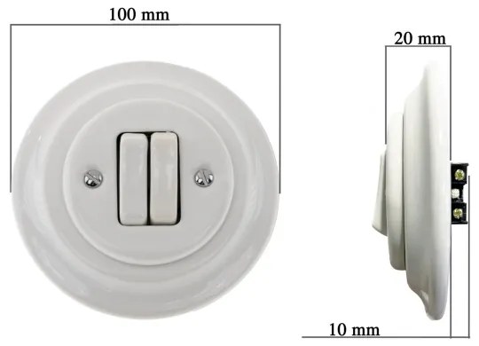 Bohemia-Design - Retro porcelánový dvojitý vypínač s rámikom č. 6+6 biela