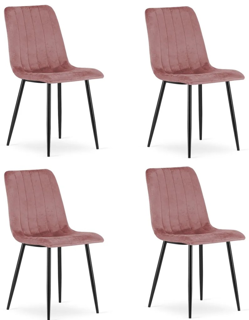 Ružová zamatová stolička LAVA s čiernymi nohami