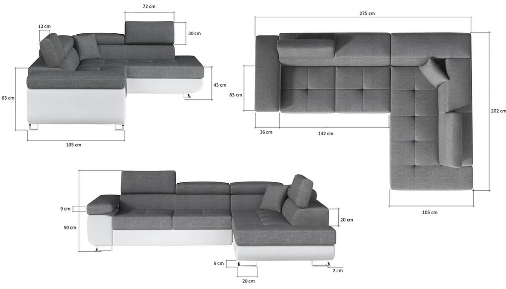 Rohová rozkladacia sedačka MONIS, 275x90x202, sawana 14/soft 17, ľavý roh