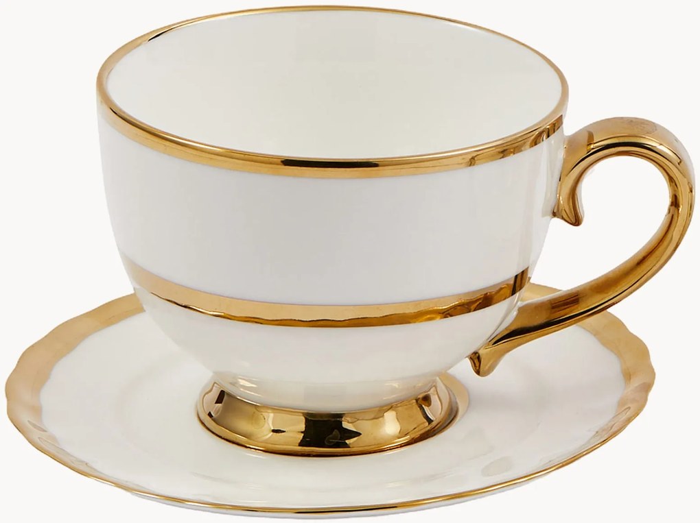 Porcelánové šálky na čaj's podšálkami Golden, 4 ks