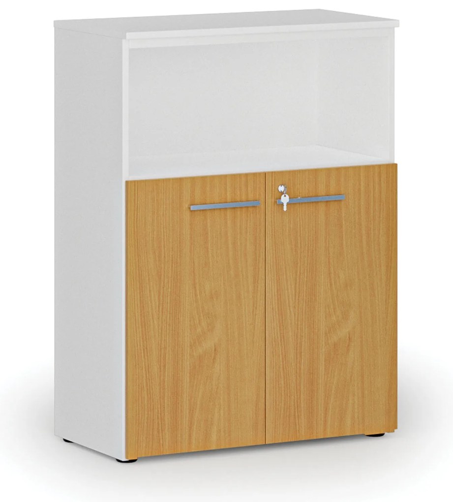 Kombinovaná kancelárska skriňa PRIMO WHITE, 800 x 420 x 1087 mm, biela/buk