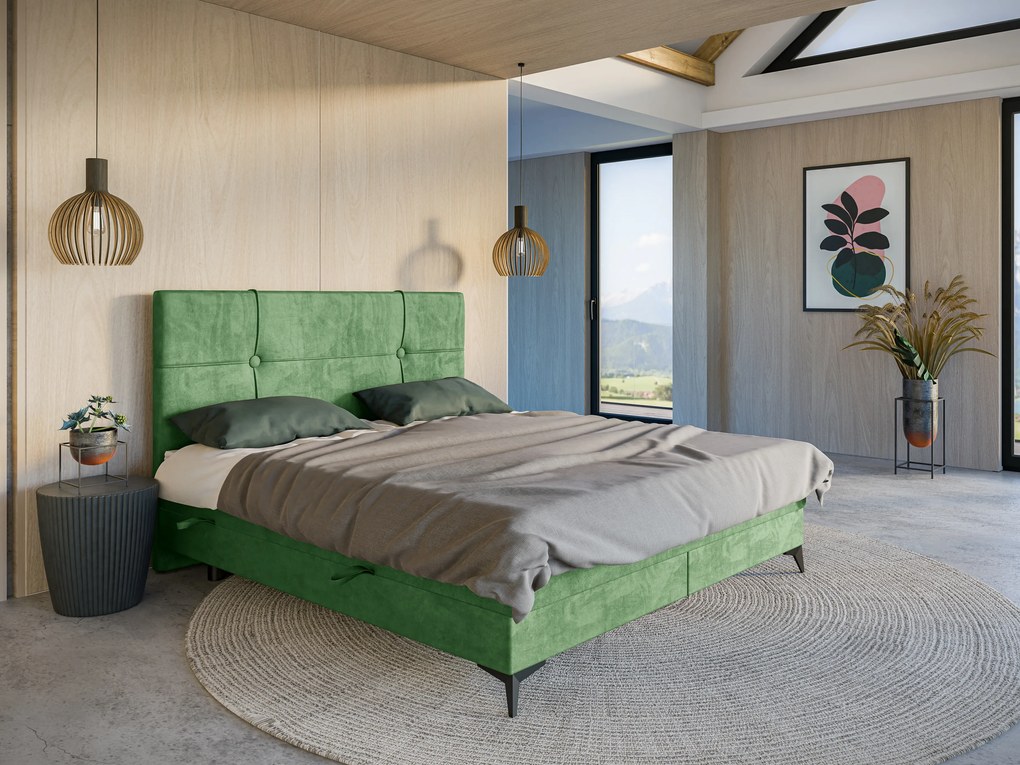 Manželská posteľ boxspring 200 cm Nivela (zelená) (s matracom a úl. priestorom). Akcia -20%. Vlastná spoľahlivá doprava až k Vám domov. 1054618