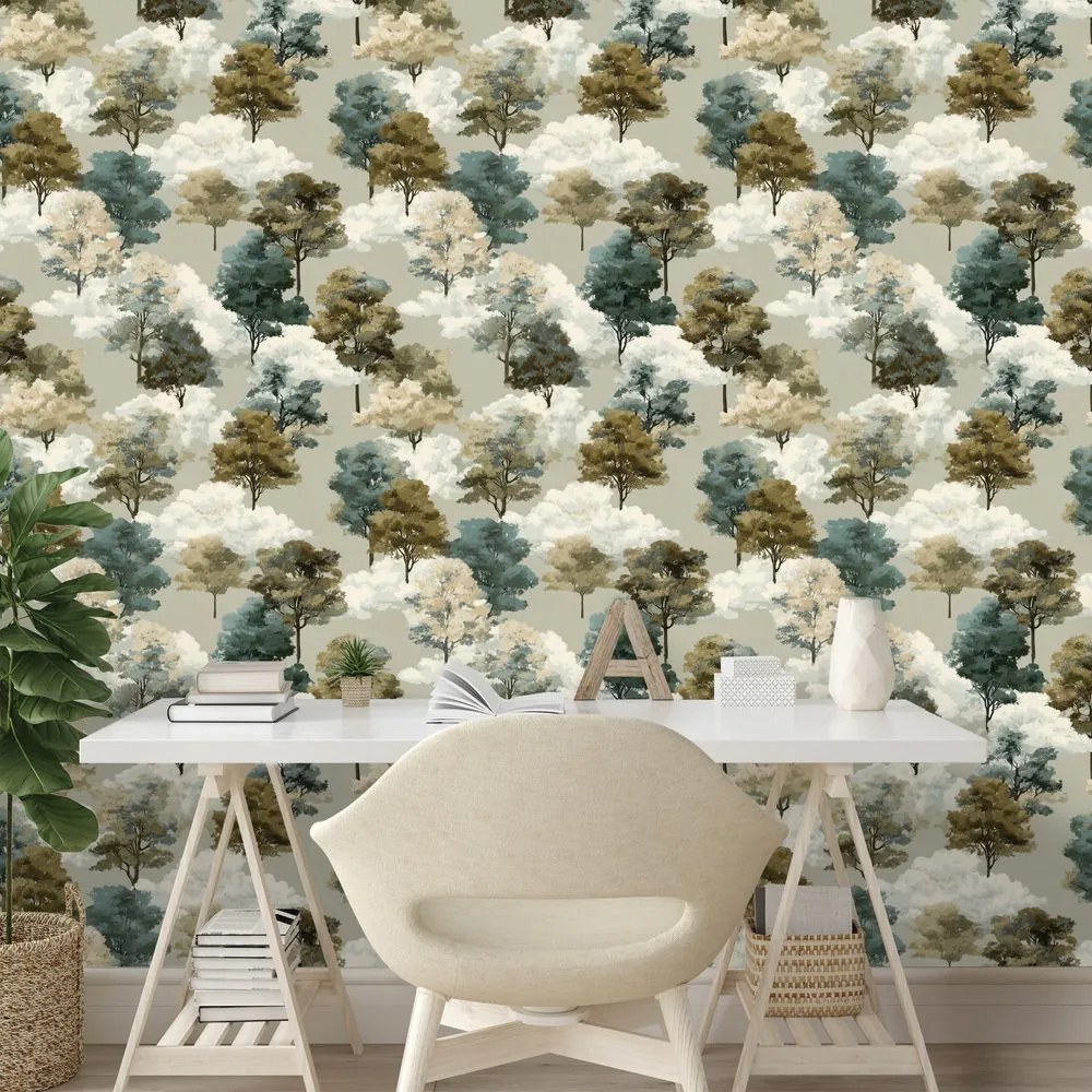 Tapeta akvarelové stromy v zemitých tónoch