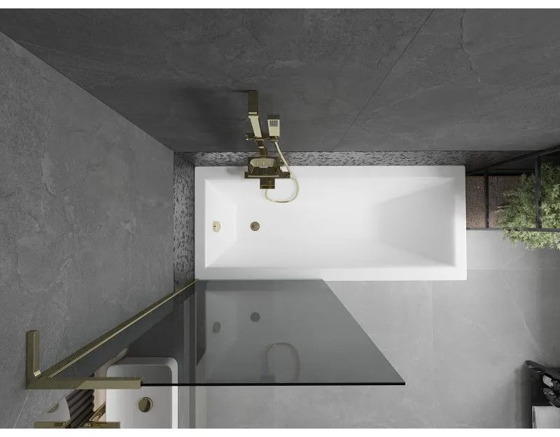 Mexen Next L, 1-krídlová vaňová zástena 80 x 150 cm, 6mm šedé sklo, zlatý lesklý profil, 895-080-000-03-40-50