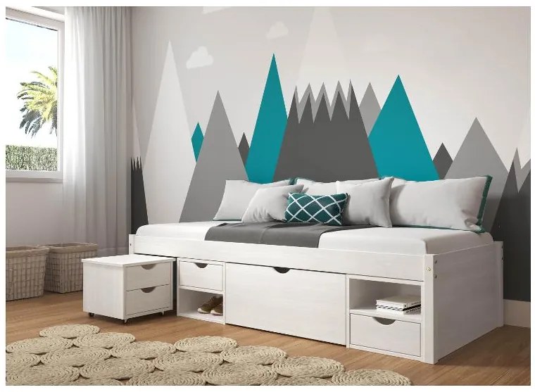 Inter Link Funkčná posteľ s 2 integrovanými nočnými stolíkmi (Till – biela, 90 x 200 cm)  (100180021)