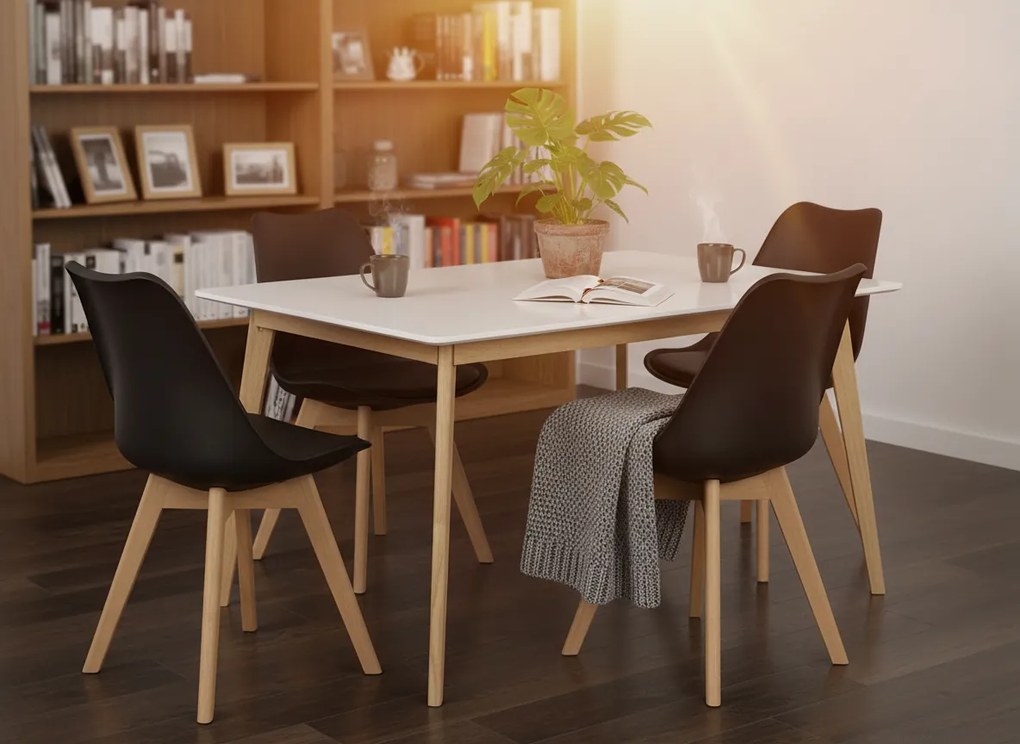 Noela Jedálenský set SCANDINAVIA 150 biely + 4x stolička SCANDINO čierna