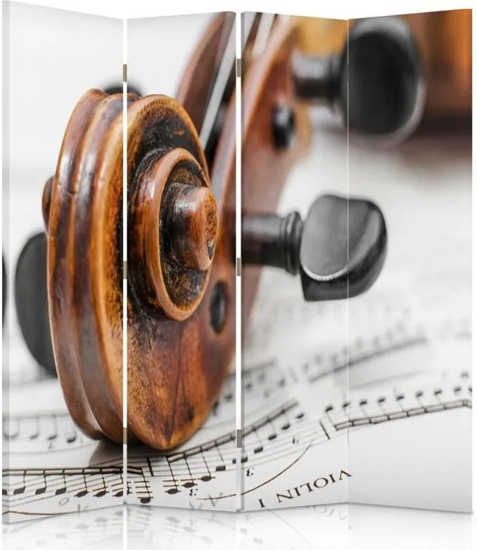 CARO Paraván - Violin On A Sheet Of Music | štvordielny | obojstranný 145x150 cm