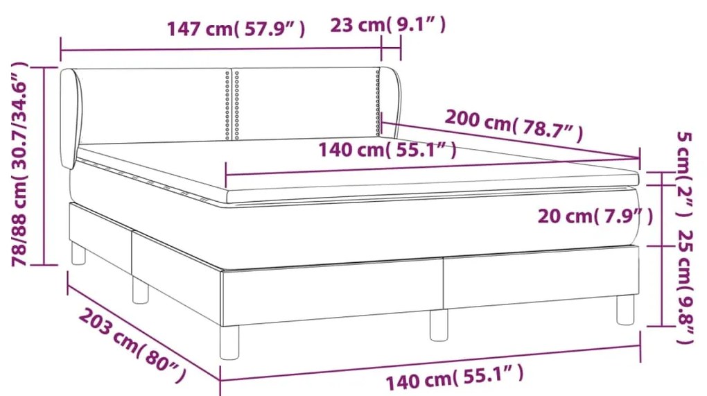 Posteľný rám boxspring s matracom krémový 140x200 cm látka