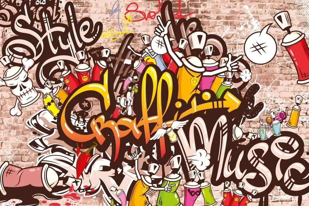 Tapeta veselá graffiti stena - 150x100