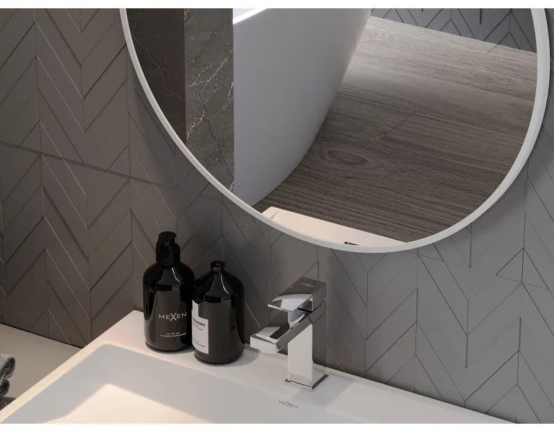 Mexen Loft, okrúhle kúpeľňové zrkadlo 50 cm, farba rámu biela, 9850-050-050-000-20