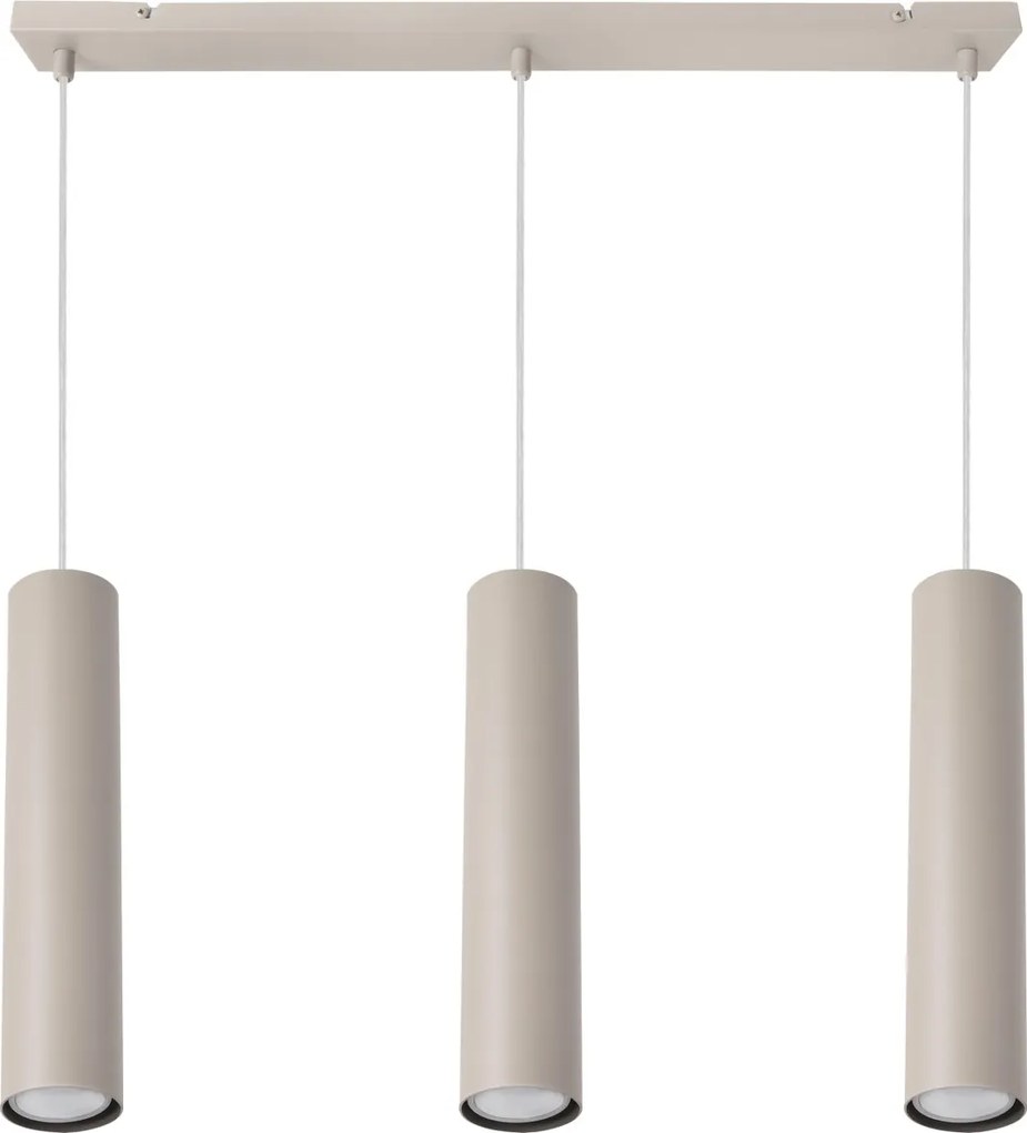 Závesné svietidlo Tuba, 3x béžové kovové tienidlo