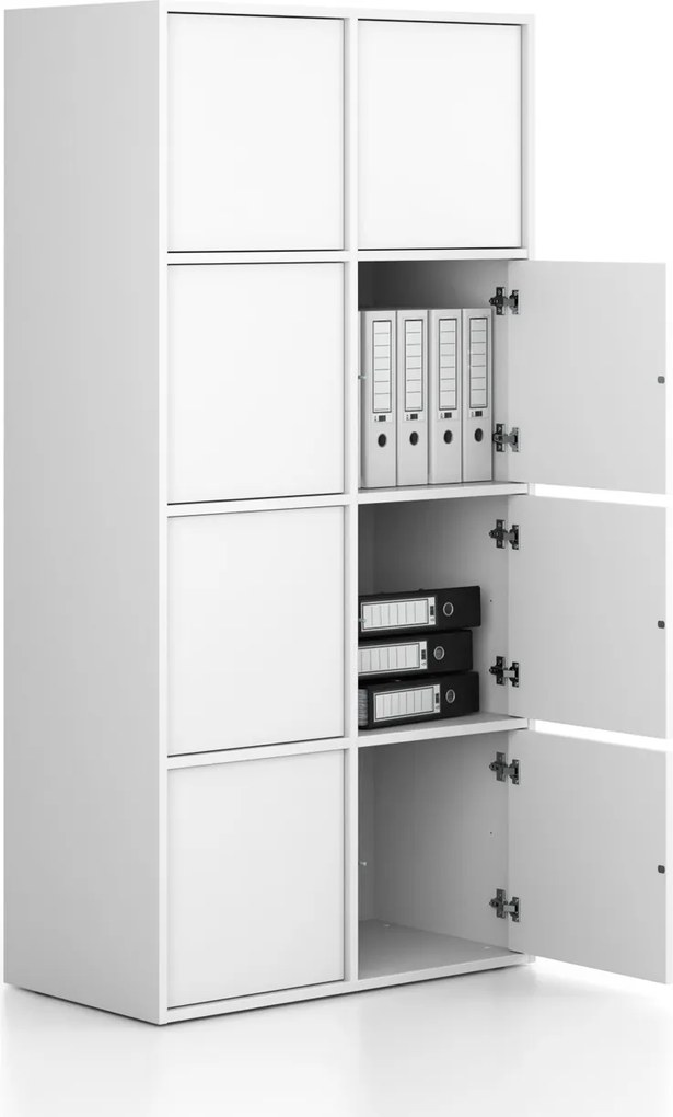Kancelárska skriňa FRAME, 8x dvere, 872 x 450 x 1735 mm, PUSH-lock, biela