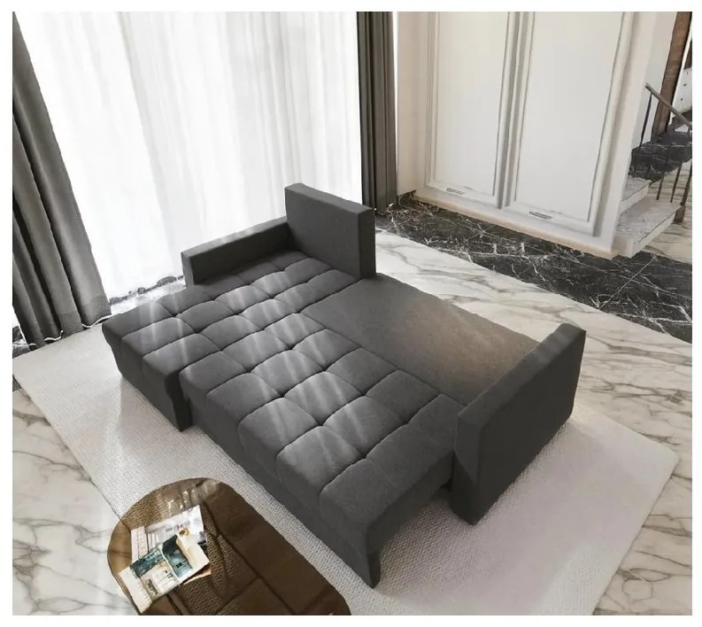 AKCIA Tmavo sivá rozkladacia rohová pohovka ZENOVA 220x140 cm, obojstranná II. akosť