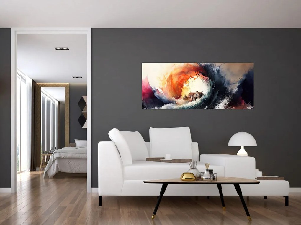 Obraz - Vo víre povodne, akvarel (120x50 cm)