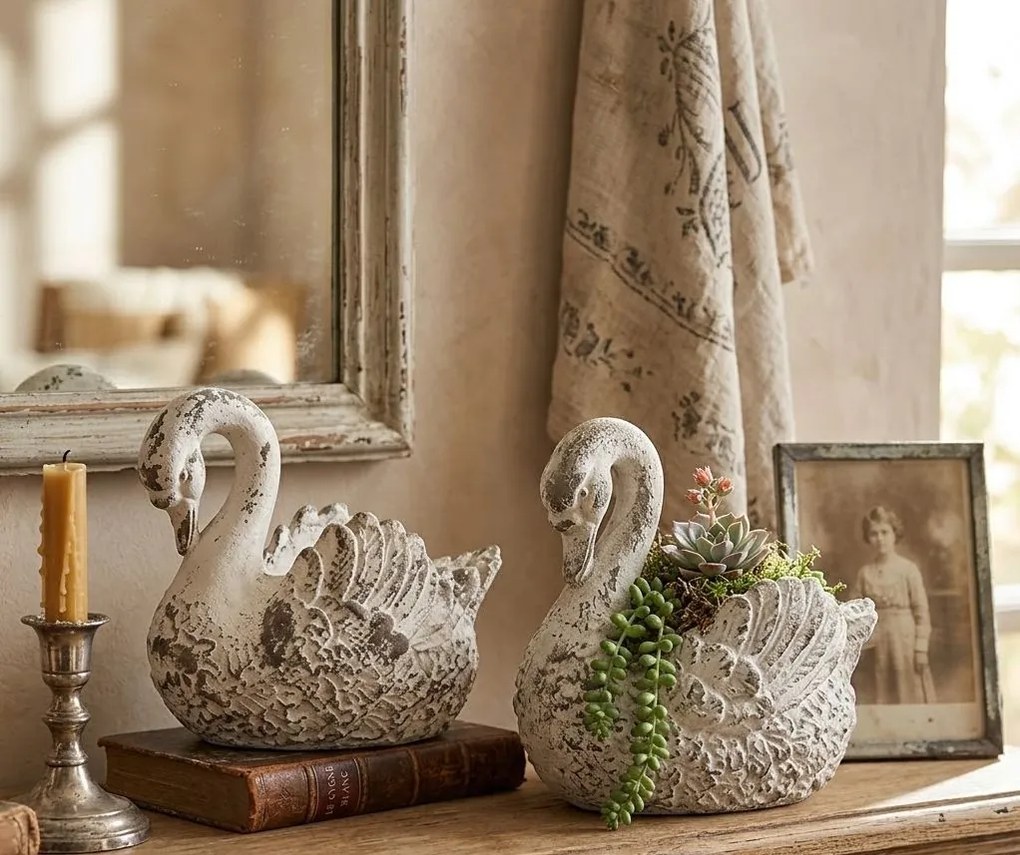 Decorative Figurine Swan 18x11x17 Cm Beige Ceramic Material - 18*11*17 cm