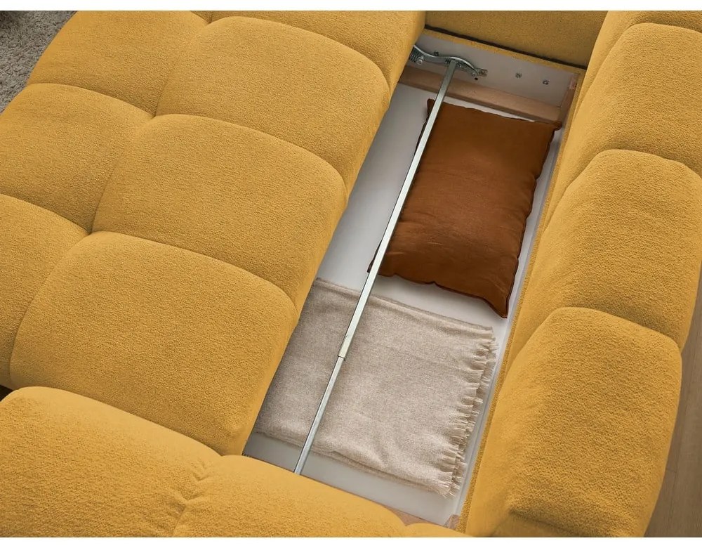 Ženilková rozkladacia/s úložným priestorom rohová pohovka v horčicovej farbe (ľavý roh/do L) Everest – Bobochic Paris