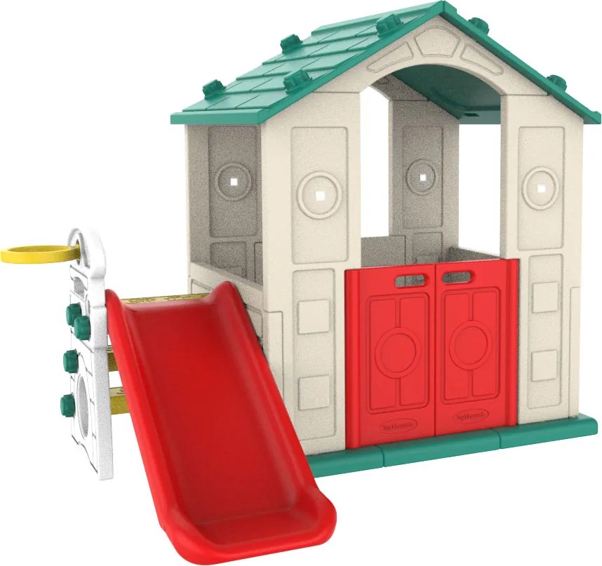 Ramiz Detský záhradný domček 3 v 1 Zelená strecha + šmýkačka + basketbalový kôš
