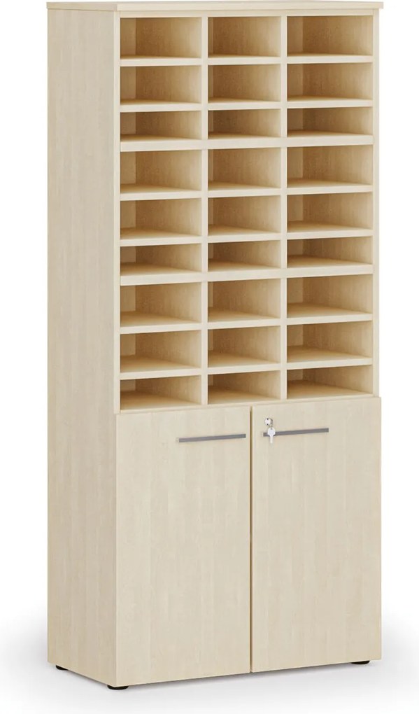 Triediaci regál s dverami PRIMO WOOD, 800 x 420 x 1781 mm, 27 priehradok, breza