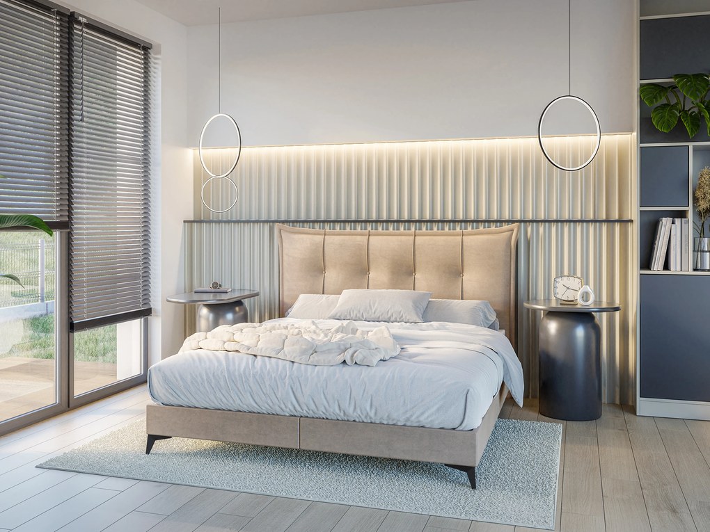Manželská posteľ Boxspring 180 cm Foxtrot (svetlobéžová) (s matracom a úl. priestorom). Akcia -20%. Vlastná spoľahlivá doprava až k Vám domov. 1043368