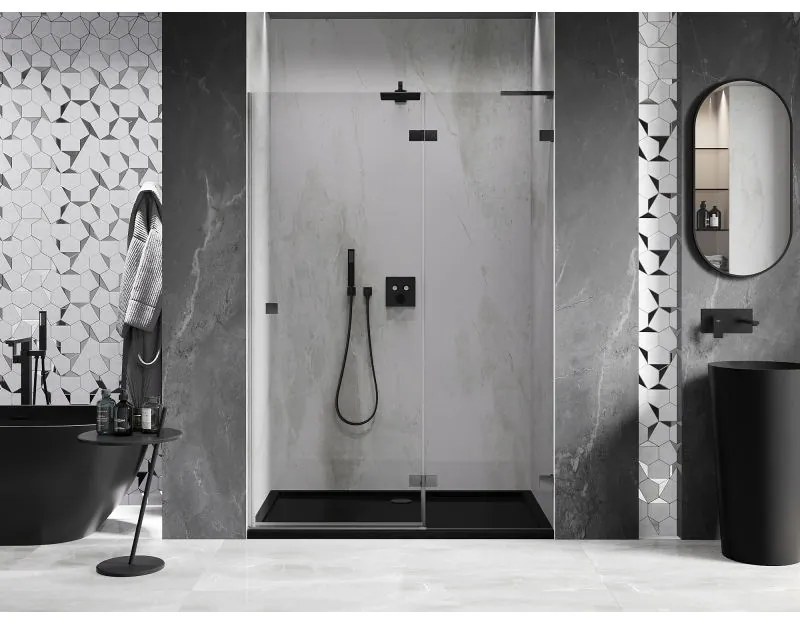 Mexen, Mexen Lunar L výklopné pravé sprchové dvere 130 cm, priehľadné, pištoľovo šedé kartáčované - 834L-130-000-66-00-P