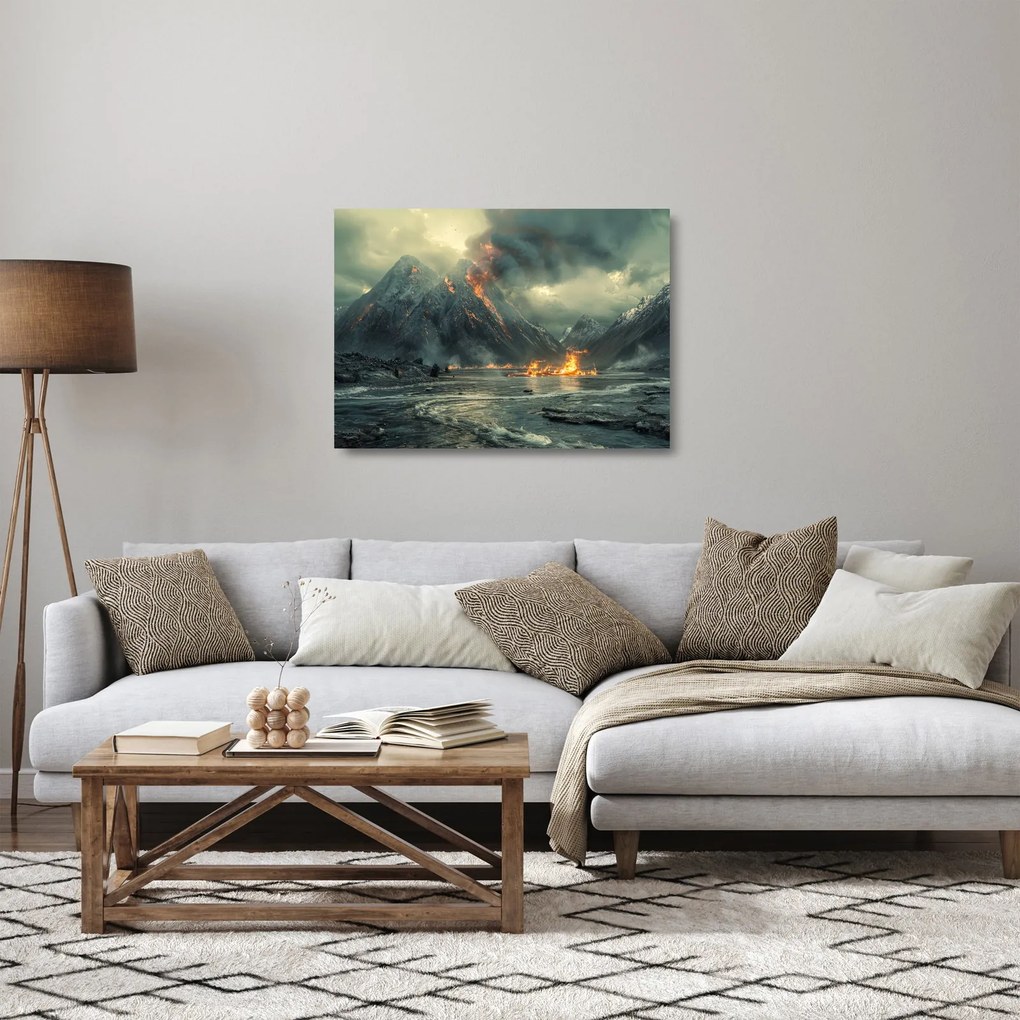 Sklenený obraz - Erupcia sopky (70x50 cm)