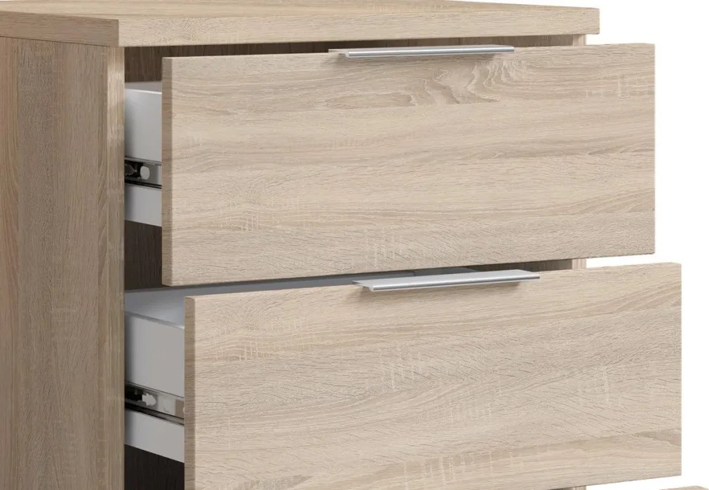 Nočný stolík/skrinka so 4 zásuvkami Smilla, výška 79 cm, dub sonoma