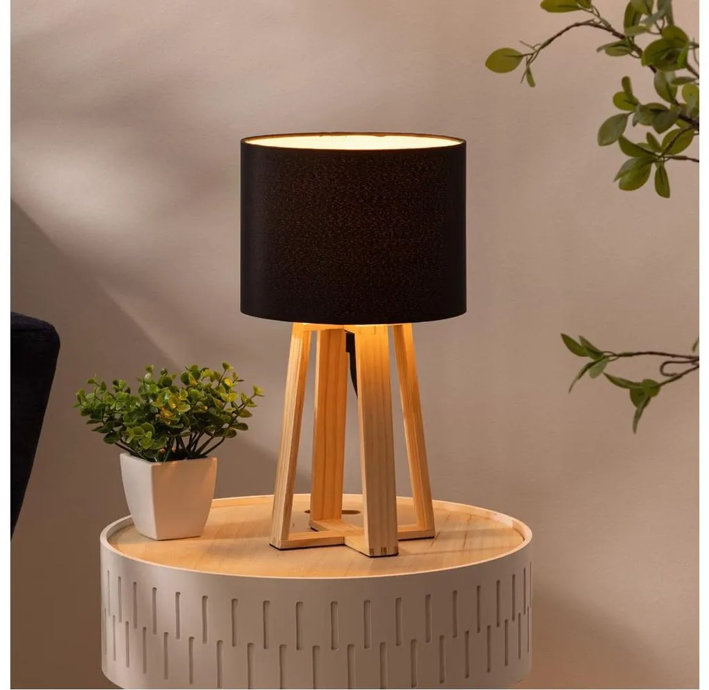 Atmosphera - Stolná lampa MOLU 1xE27/25W/230V borovica/čierna P6455