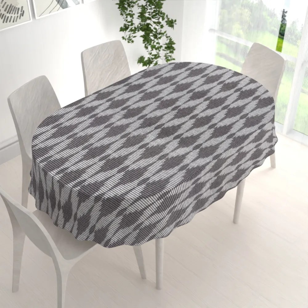 Biante Dekoračný oválny obrus Leona LN-047 Svetlo sivé obrazce a pásiky 100x140 cm