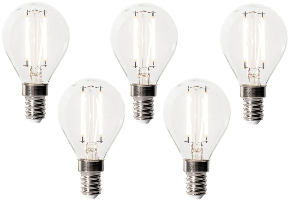 Sada 5 stmievateľných LED žiaroviek E14 P45 z číreho skla 3W 250 lm 3000K