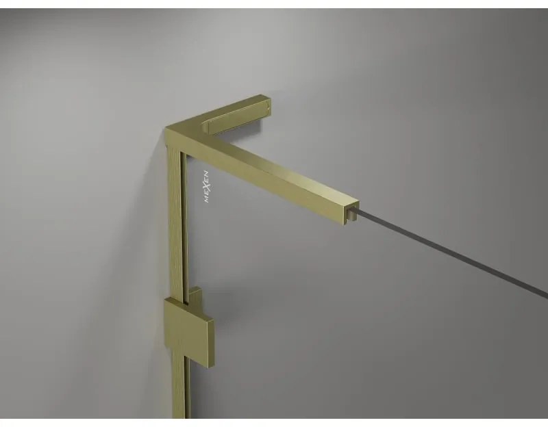 Mexen Lunar, L pravý výklopný päťuholníkový sprchový kút 80 x 90 cm, 8mm číre sklo, zlatý matný profil, 831L-080P-090L-55-00-P