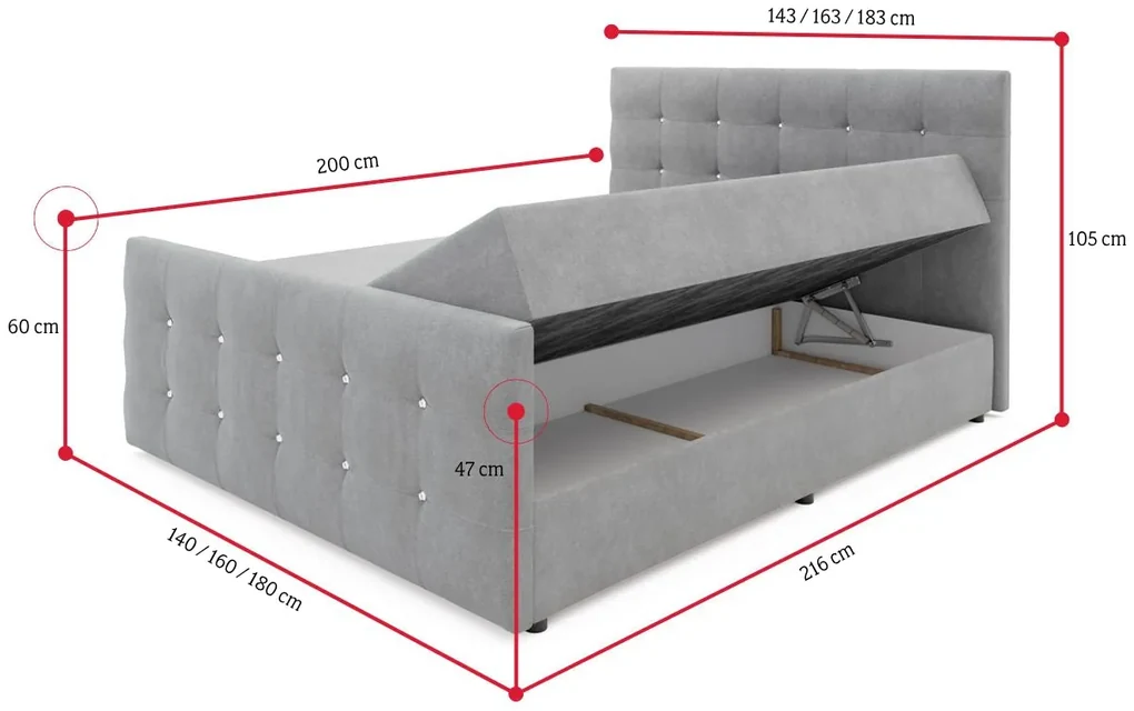 Čalúnená posteľ boxspring NAOMI - cosmic 14 / 160x200 / bez vrchného matraca