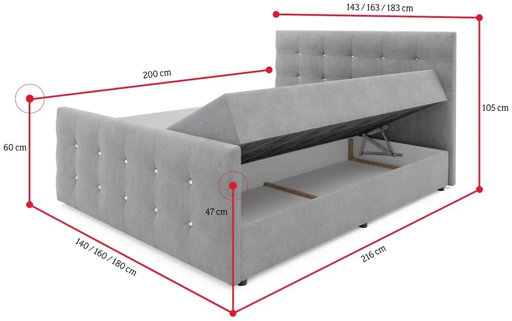 Čalúnená posteľ boxspring NAOMI - cosmic 160 / 160x200 / bez vrchného matraca