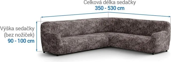 Bielastické poťahy MARMO hnedé rohová sedačka (š. 350 - 530 cm)