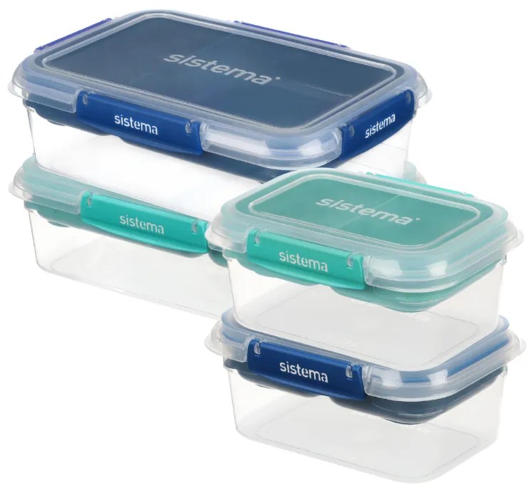 SISTEMA Súprava 4 krabičiek 2v1 na obed SISTEMA, 2x2,2l + 2x1l, modrá a zelená