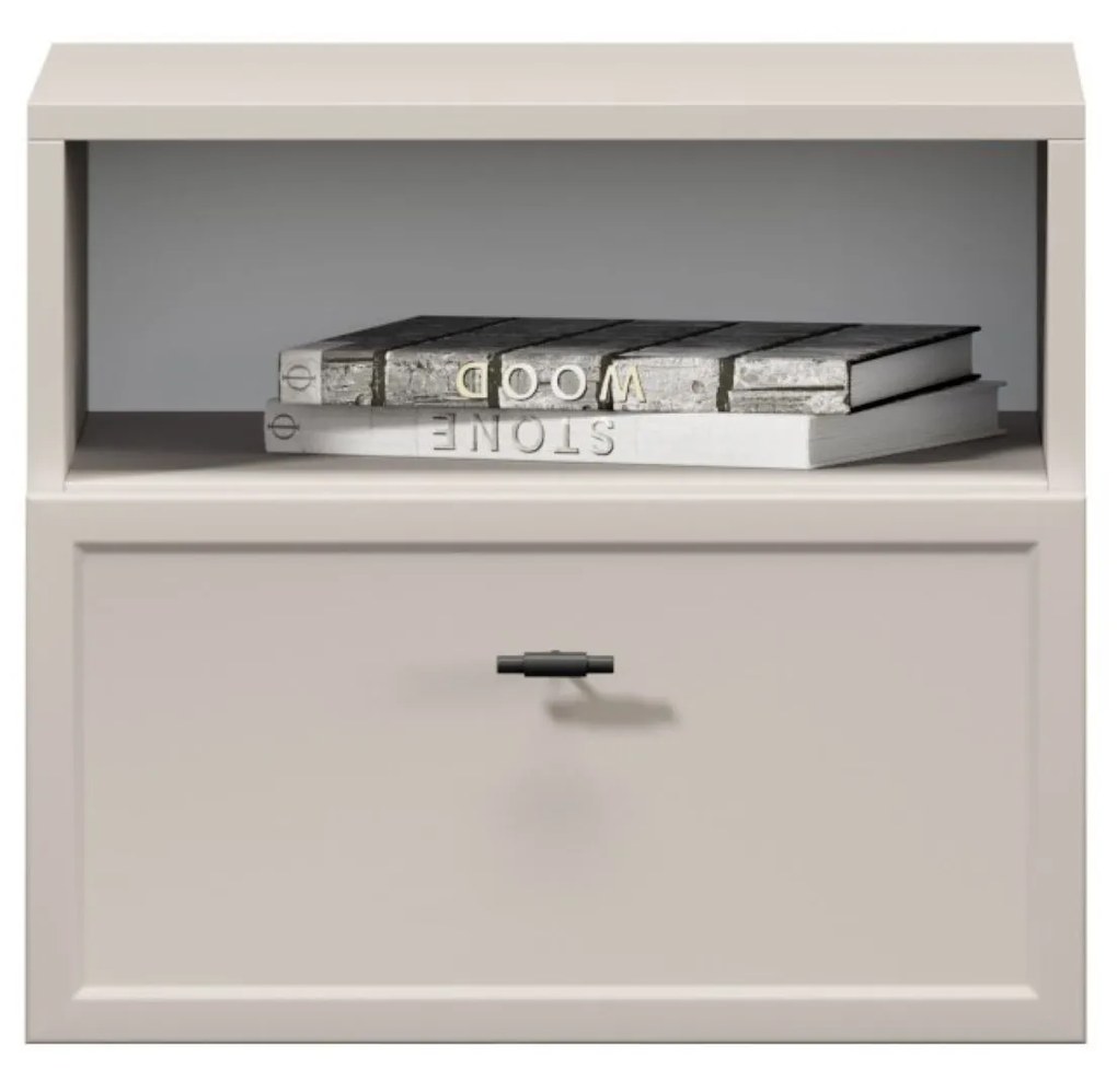 Závesný nočný stolík Lorini so zásuvkou 45 cm - kašmír / čierna úchytka T-bar