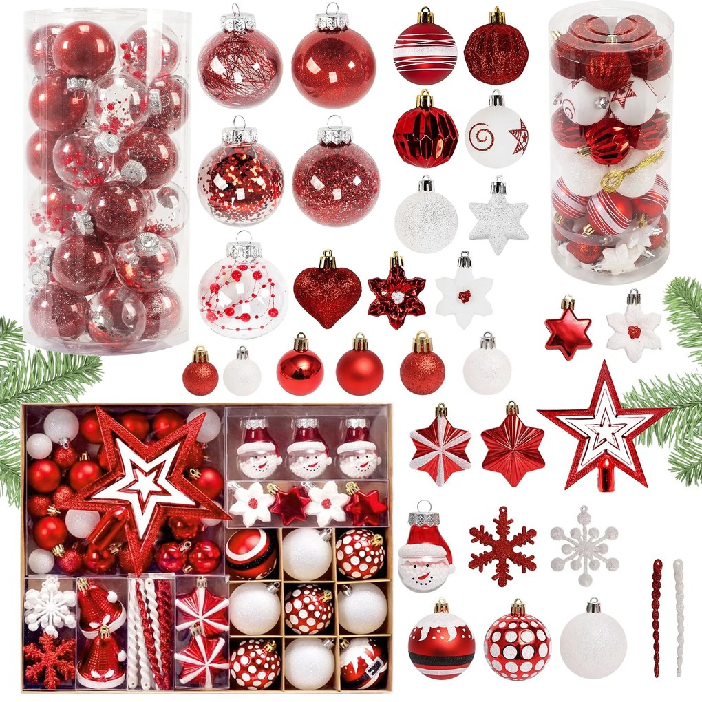 Sada vánočních ozdob na stromeček Red Santa 149 ks červená/bílá