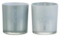 2ks sklenené svietniky na čajovú sviečku s motívom stromu modrý / biely - Ø 7 * 8 cm