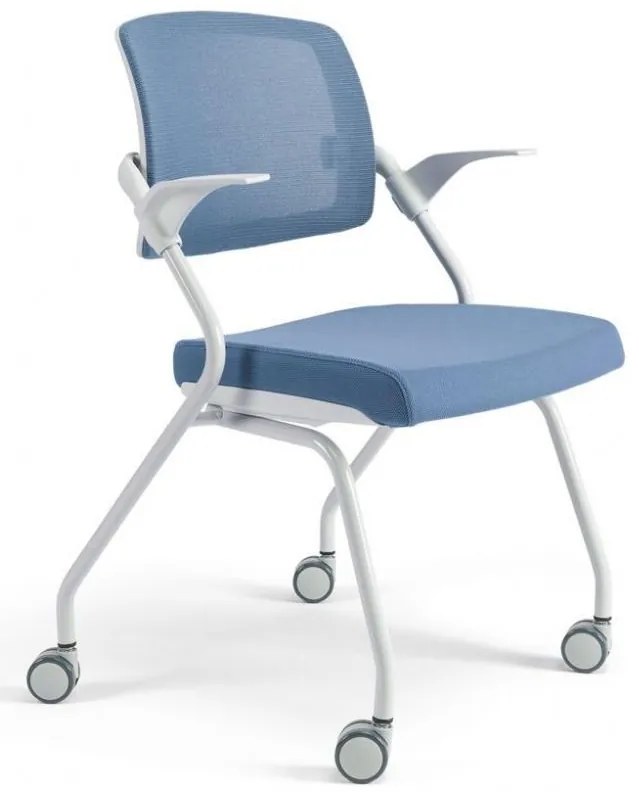 BESTUHL Konferenčná rokovacia stolička U20 WHITE modrá svetlá na kolieskách