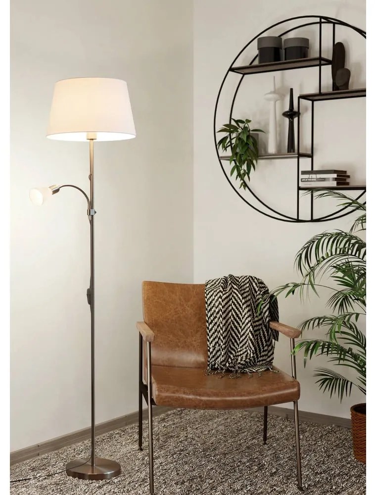 Sivá stojacia lampa so skleneným a textilným tienidlom (výška 170 cm) CONESA – EGLO