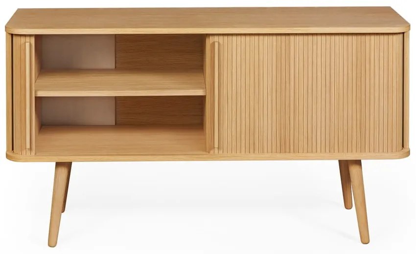 Nízka komoda v dekore duba s posuvnými dverami v prírodnej farbe 138x75 cm Rove – Woodman