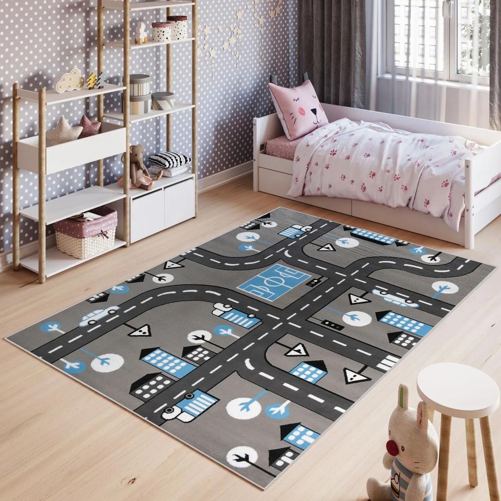 Detský koberec PINKY City sivý - 80x150 cm