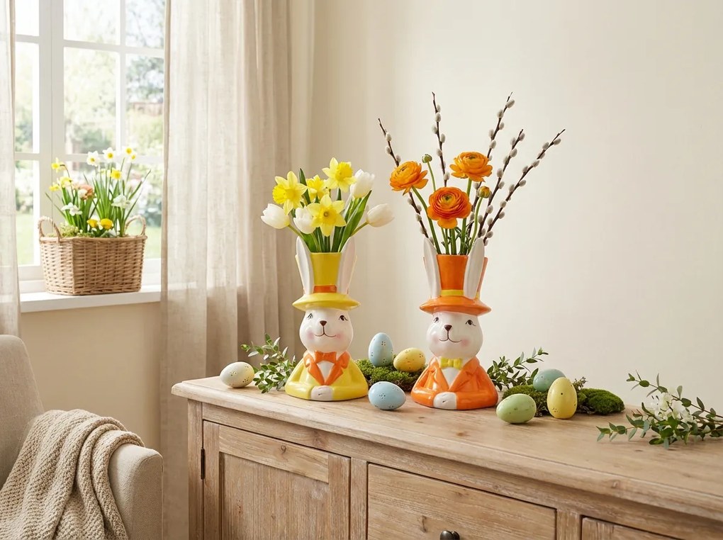 Veľkonočná keramická váza EASTER BUNNY 20 cm - viac farieb Farba: Oranžová