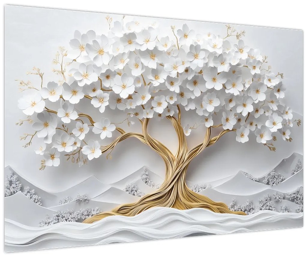Obraz – 3D elegantný strom života plný kvetov (90x60 cm)