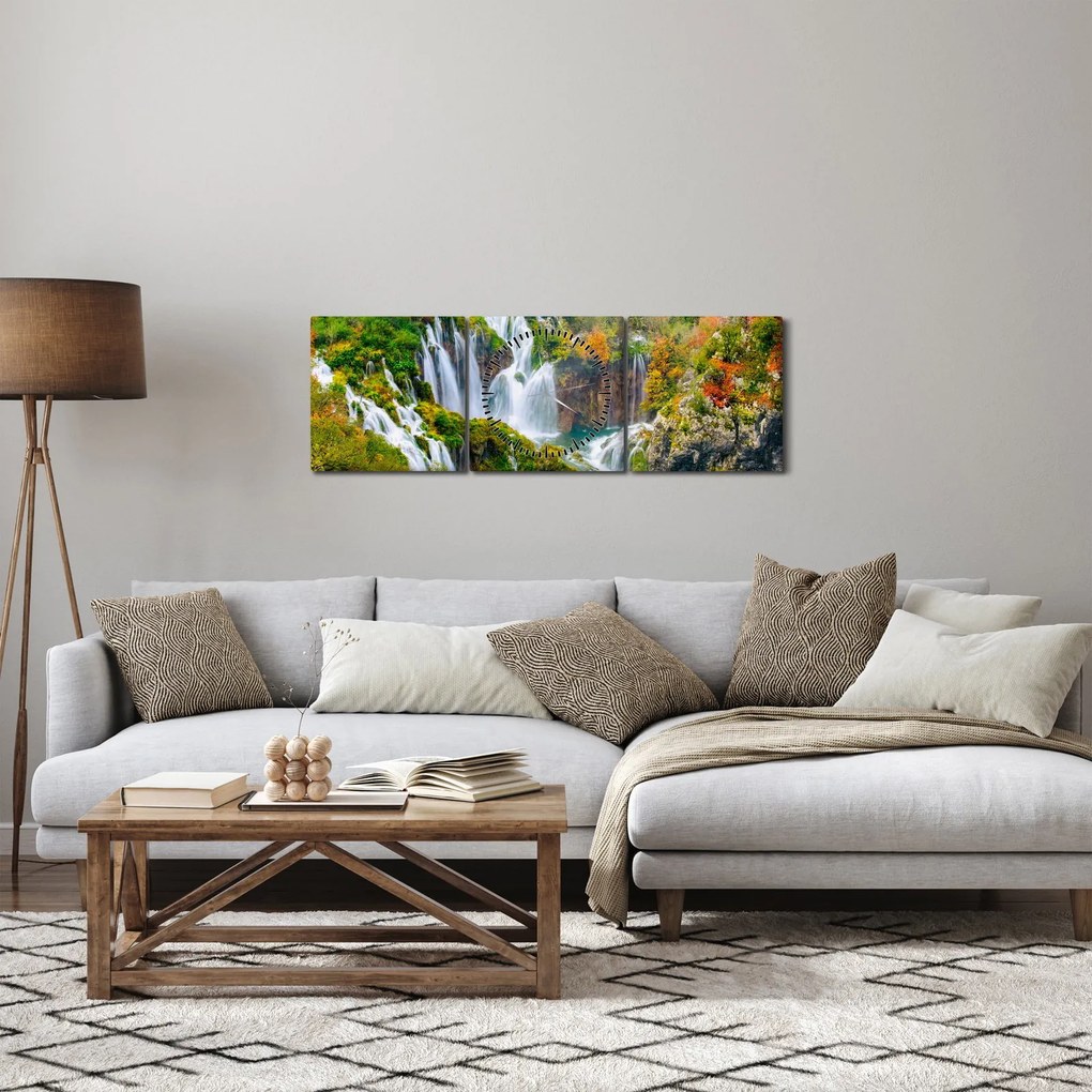 Obraz - Národný park Plitvické jazerá (s hodinami) (90x30 cm)