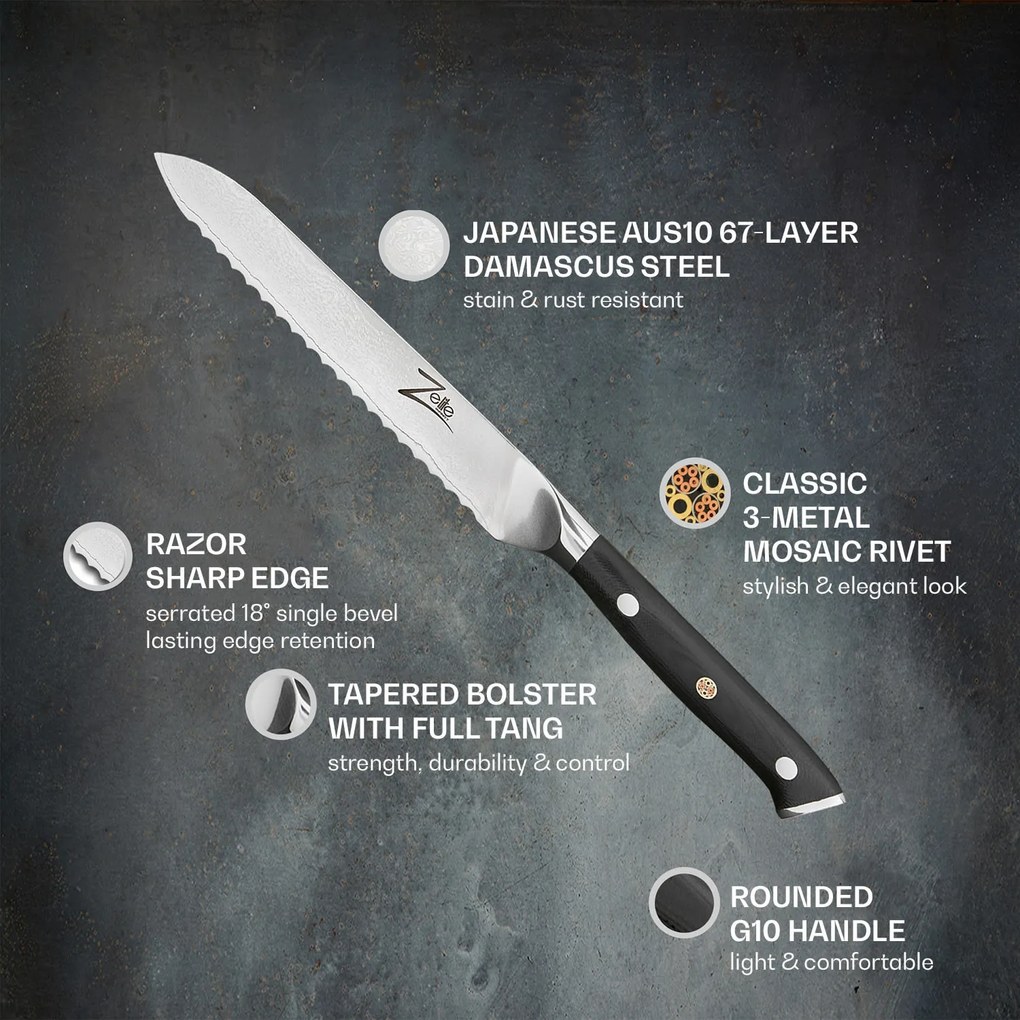Alpha-Royal Japanese Series, 5,5" univerzálny nôž, zúbkovaný okraj, damašková oceľ