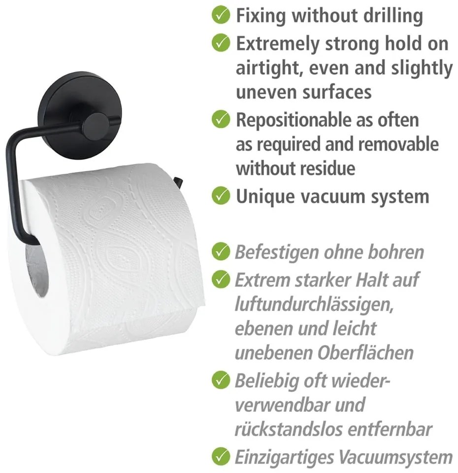 Čierny držiak na toaletný papier Wenko Vacuum-Loc® Milazzo