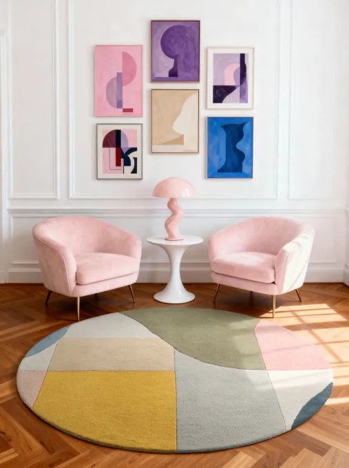 Koberec Ted Baker Westminster Curzon krémový / viacfarebný kruh
