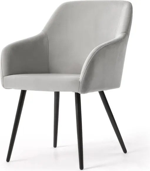 Sada štyroch jedálenských stoličiek ESTELLE zamatové, sivé / čierne nohy (4 ks)