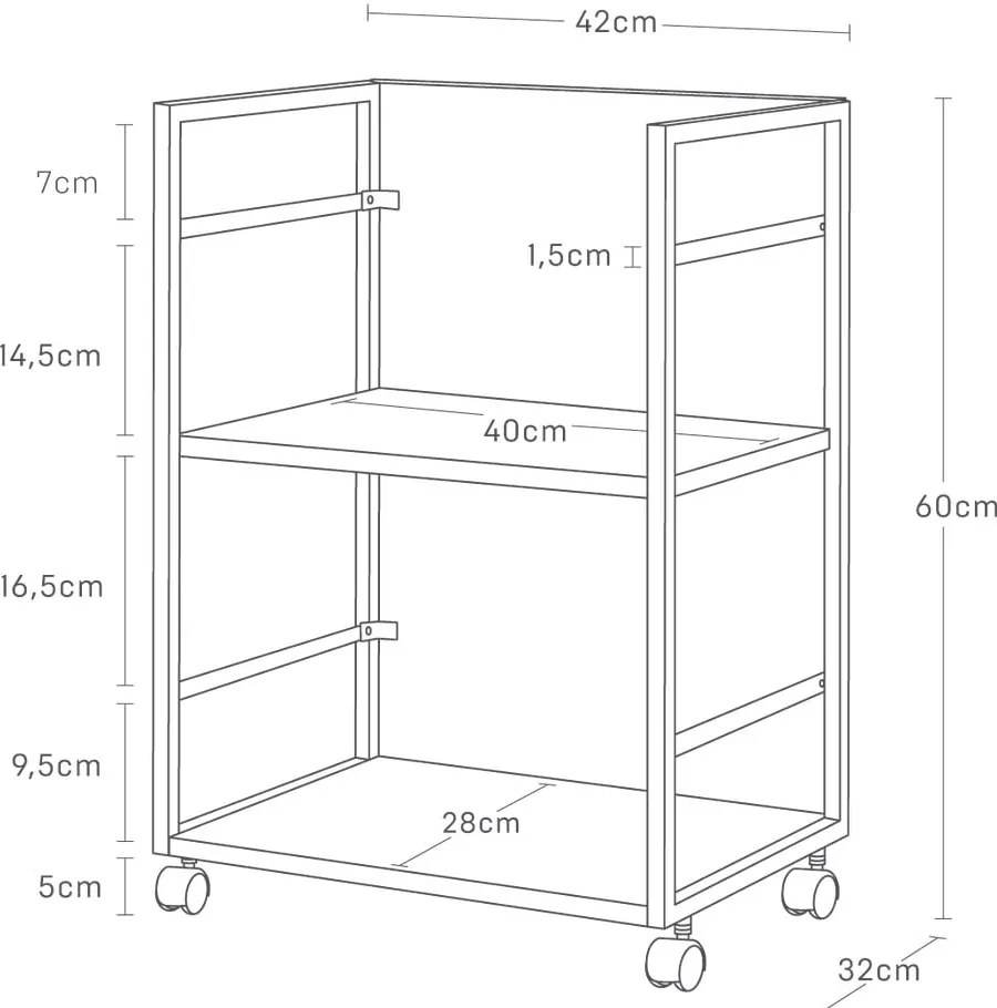 Čierny kovový pojazdný regál 42x60 cm Tower – YAMAZAKI